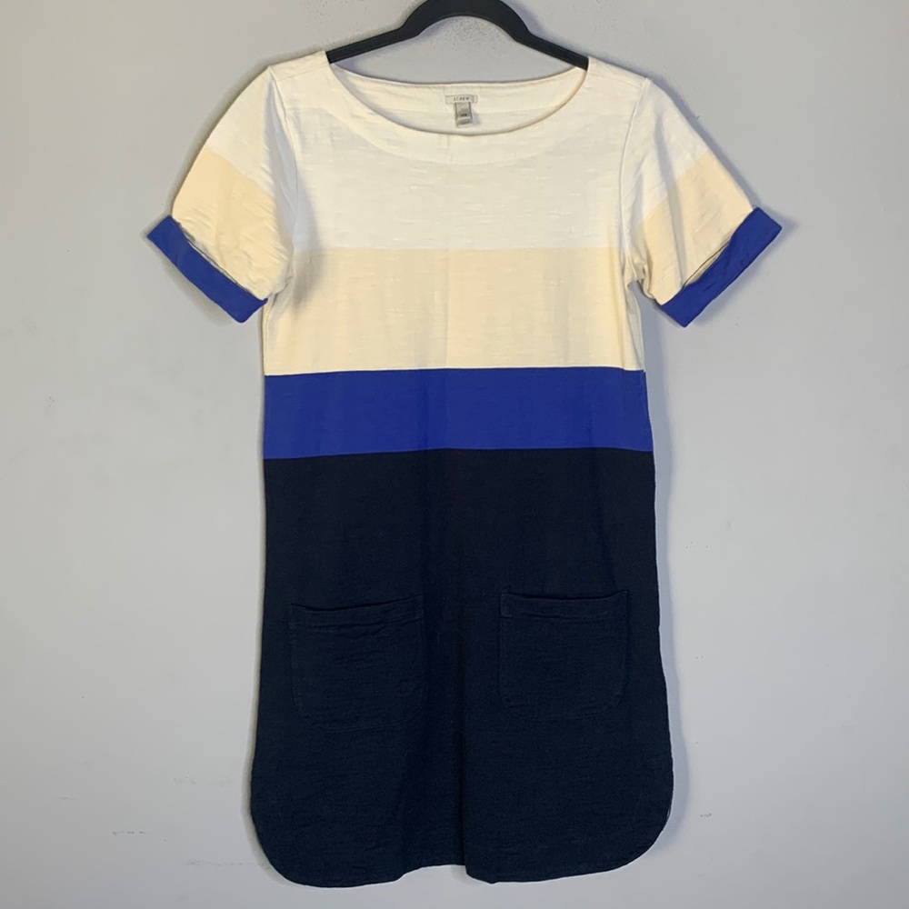 J crew white cream blue stripe T-shirt dress xxs